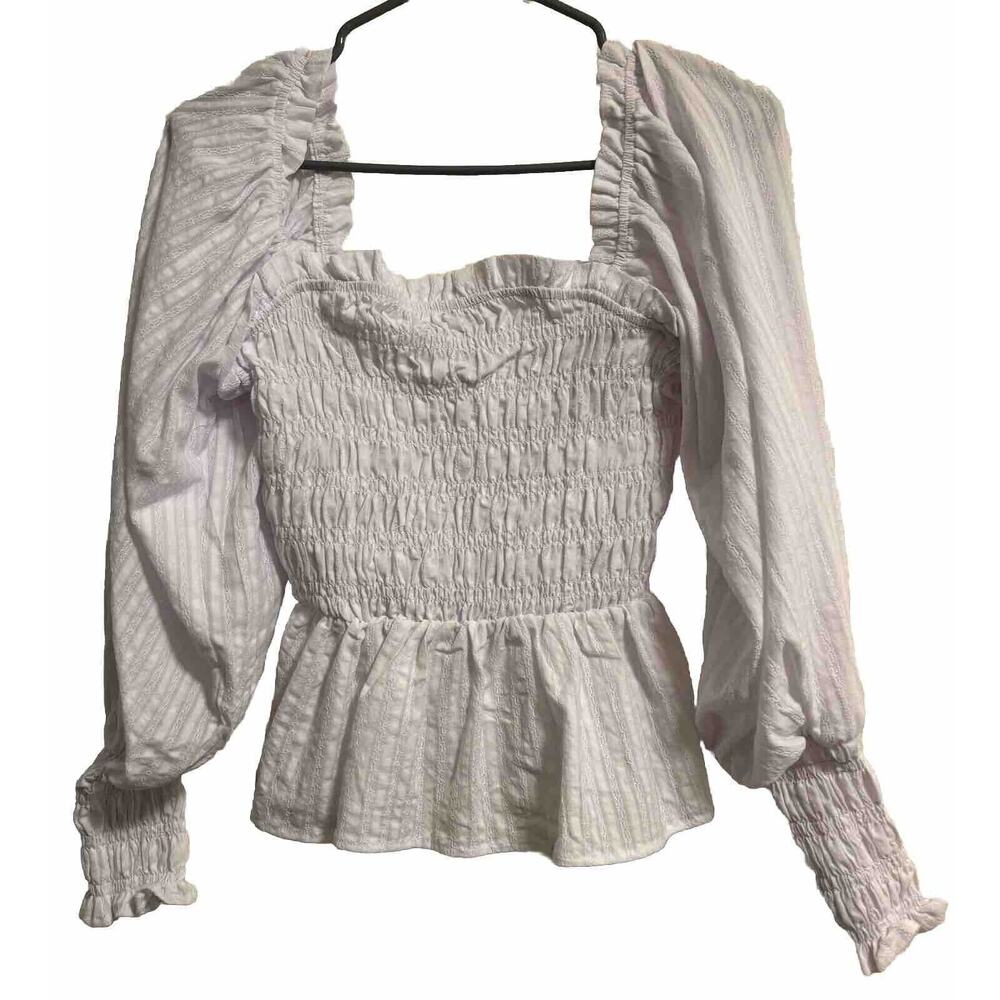 White Smocked Square Neck Blouse Milkmaid Feminine Peasant NWT Maisie Size S